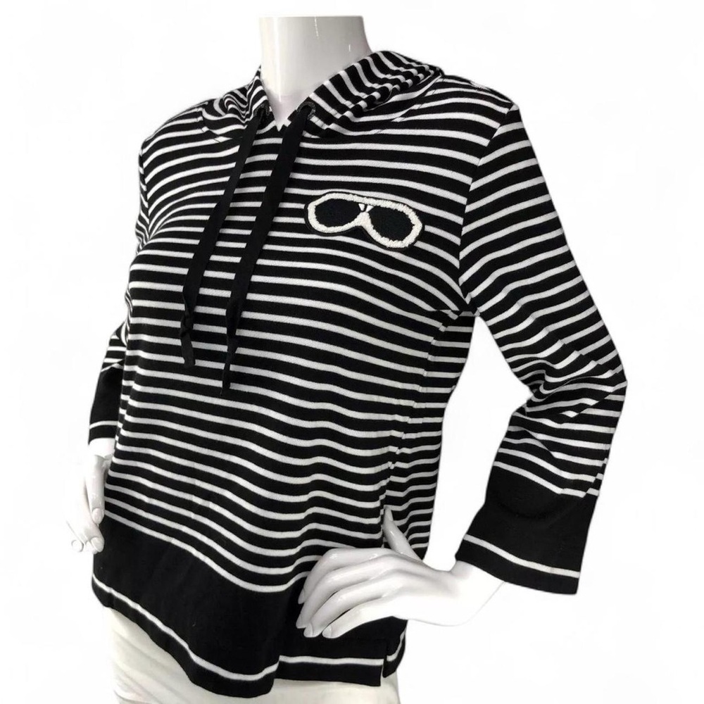 Karl Lagerfeld Striped Hoodie – XS – Iconic Sunglasses Embroidery – Super Soft!